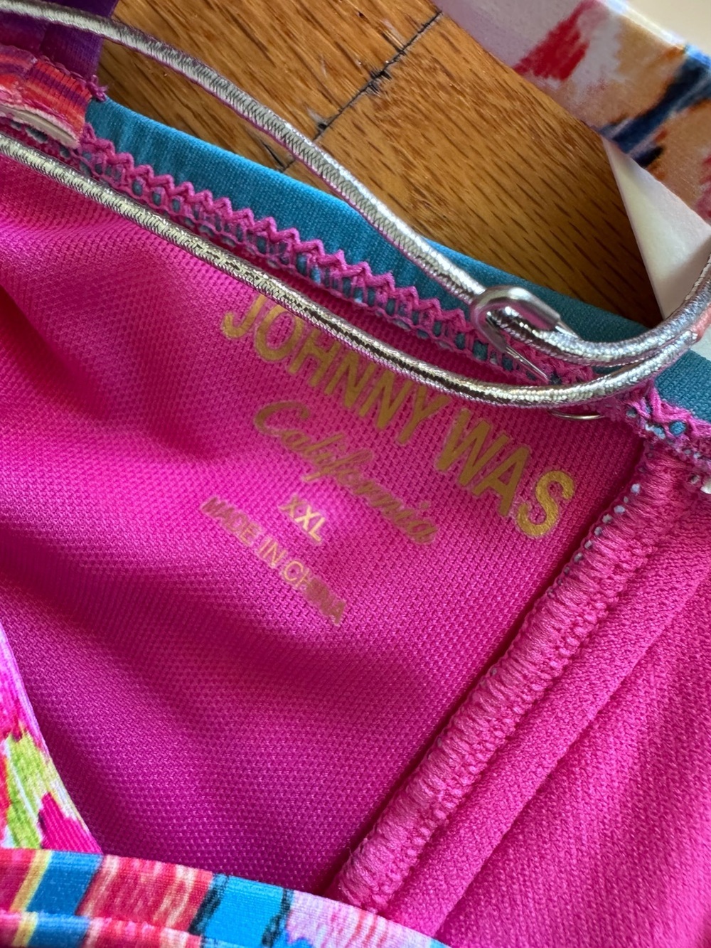 Johnny Was NWT Isabella Tie Back Striped Bikini Top — Blue, Pink, Yellow - Picture 2 of 6